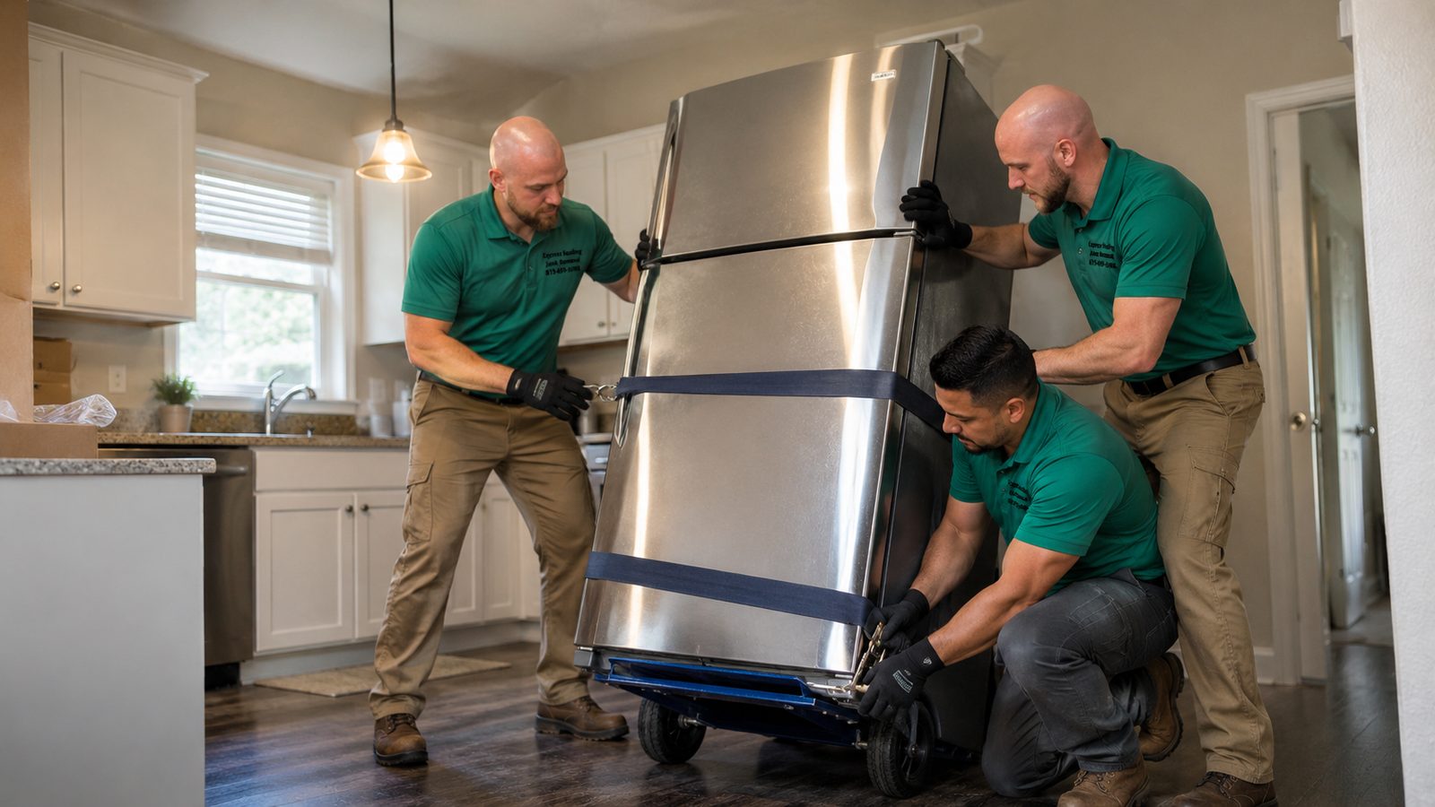 Express Hauling & Junk Removal crew handling appliance removal in Zephyrhills